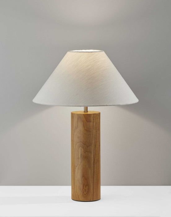 Solid Wood Cylinder Table Lamp With White Cone Shade - Natural