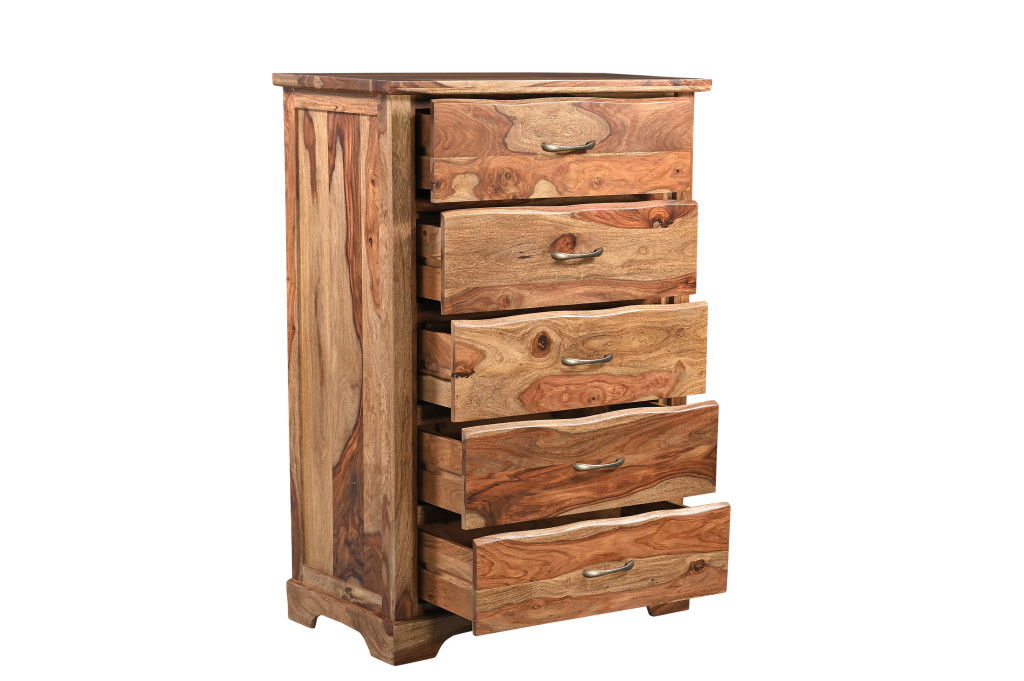 Solid Wood Live Edge Five Drawer Standard Chest - Brown