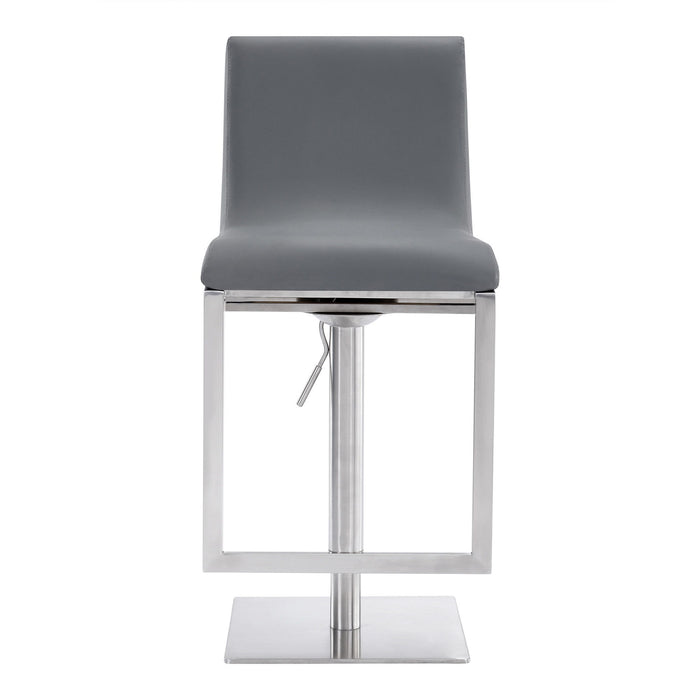 46.5" Faux Leather Swivel Adjustable Height Bar Chair - Gray / Silver