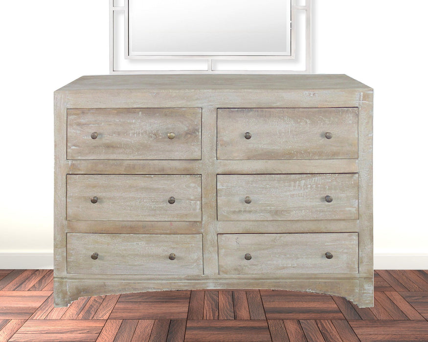 Solid Wooden 6 Drawer Double Dresser - Brown