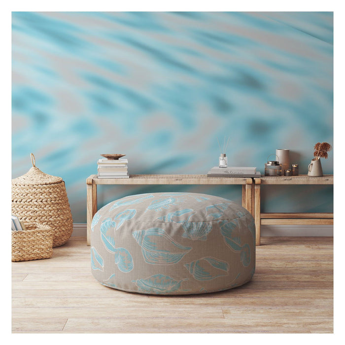 Canvas Round Seashell Pouf Cover - Blue