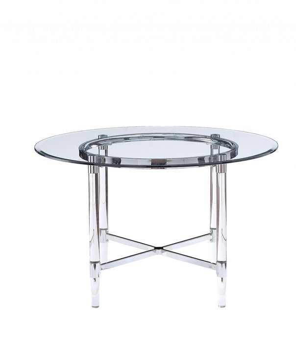 Striking Round Glass And Acrylic Dining Table - White