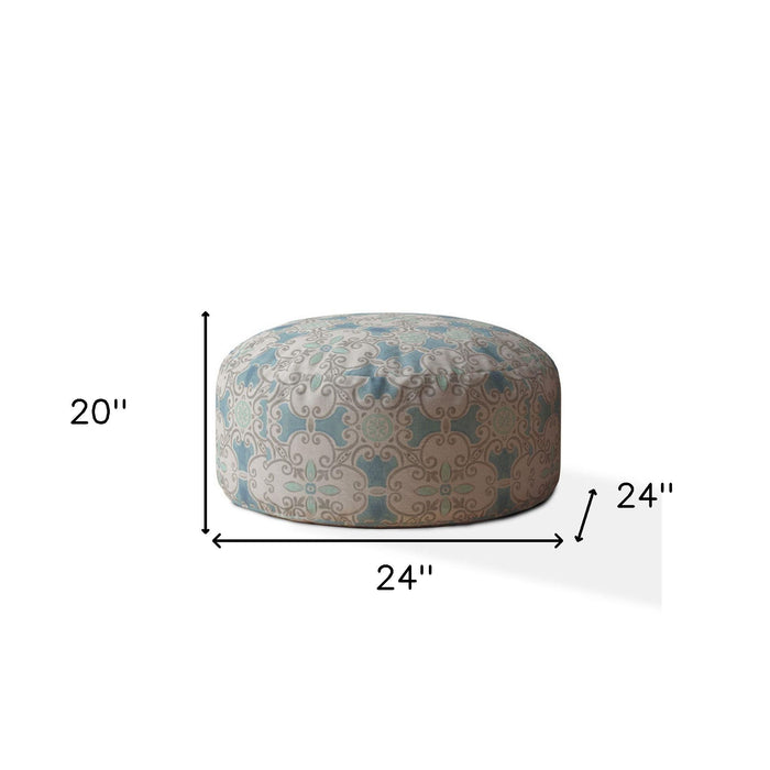 Cotton Round Ikat Pouf Ottoman - Blue