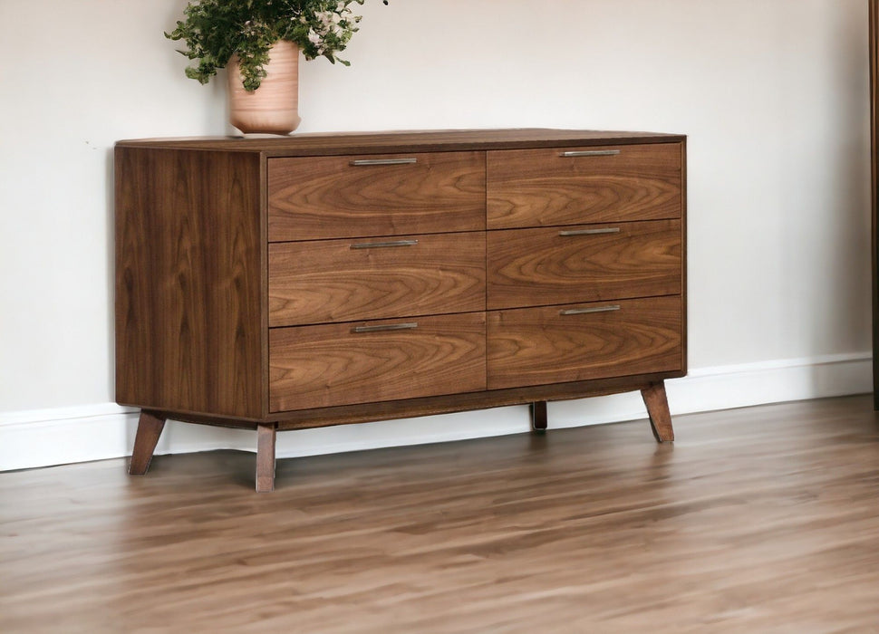 Wood Six Drawer Double Dresser - Brown