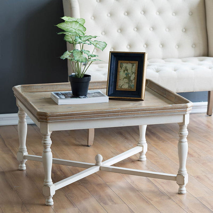 Square Alcott Coffee Table, French Countory Tray Table - White