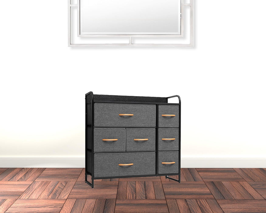 Steel And Fabric Seven Drawer Dresser - Gray / Black