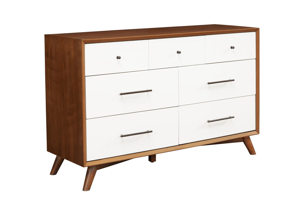 Solid Wood 7 Drawer Double Dresser - Brown / White