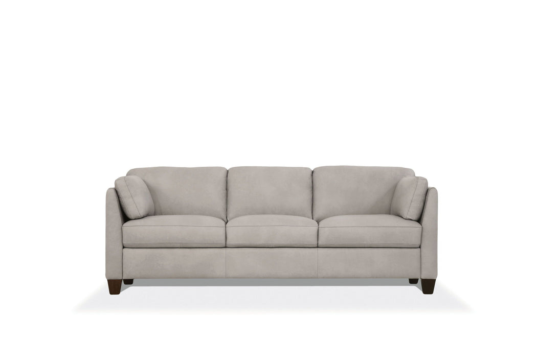 Leather Sofa With Black Legs - Light Gray