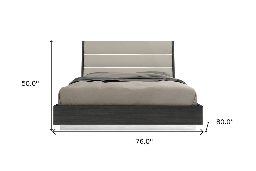 King High Gloss Bed Frame with Faux Leather Headboard - Dark Gray