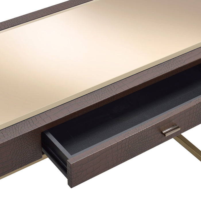 Zakwani - Synthetic Leather Desk Table - Espresso / Champagne