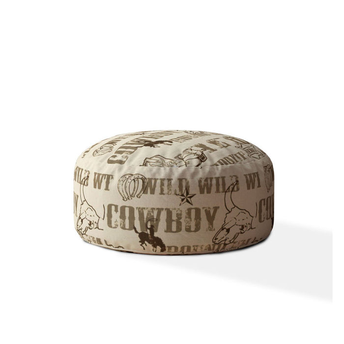 Cotton Round Cowboy Pouf Cover - Brown