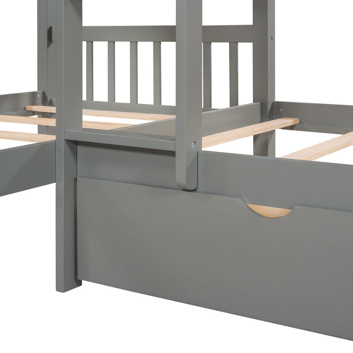 Twin L-Shaped Bunk Bed With Drawers - Gray