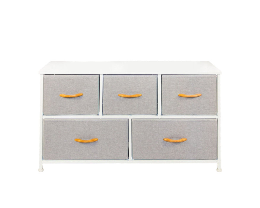 Steel And Fabric Five Drawer Dresser - White / Gray