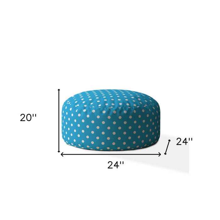 Cotton, Round Polka Dots Pouf Ottoman - Blue