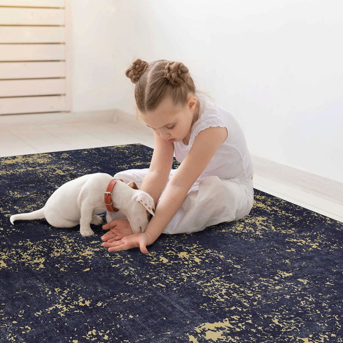 2' x 3' Machine Washable Area Rugs, Low-Pile, Non-Slip, Non-Shedding, Foldable, Kid & Pet Friendly - Black / Gold