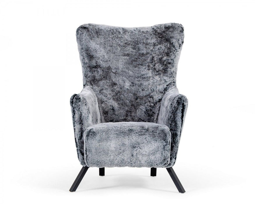 Mid Century Glam Faux Fur Accent Chair - Gray