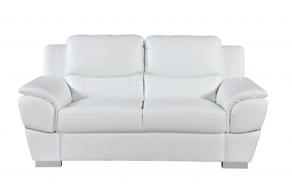 Faux Leather Loveseat - White / Silver