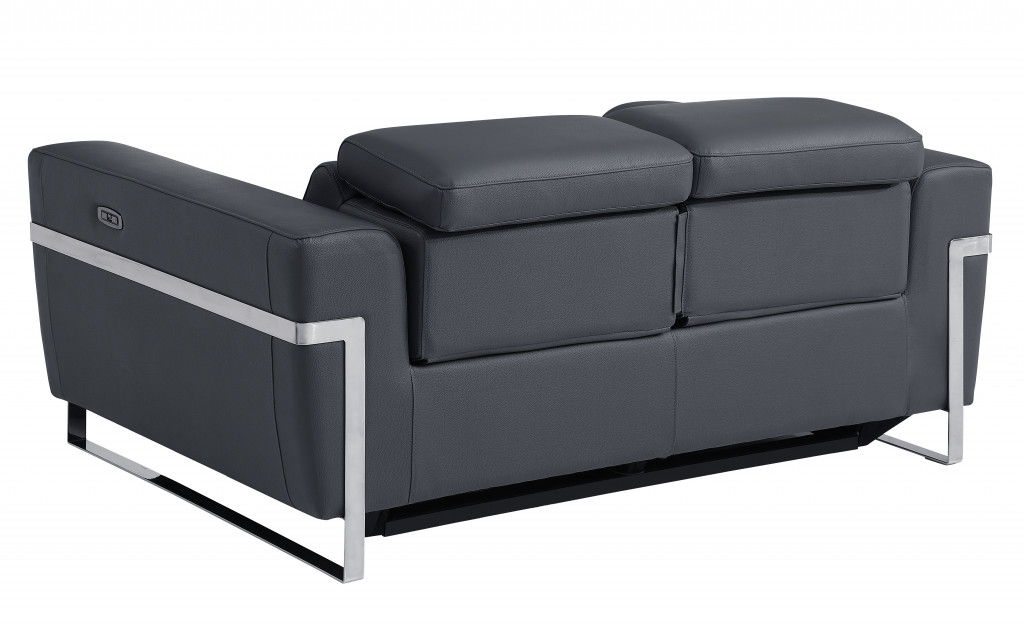 Italian Leather Power Reclining Loveseat - Gray / Silver