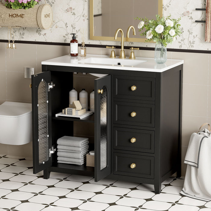 Bathroom Vanity With Two Soft Close Doors, Adjustable Shelves And Three Drawers