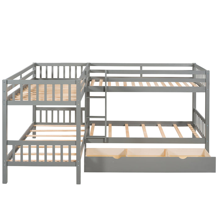 Twin L-Shaped Bunk Bed With Drawers - Gray