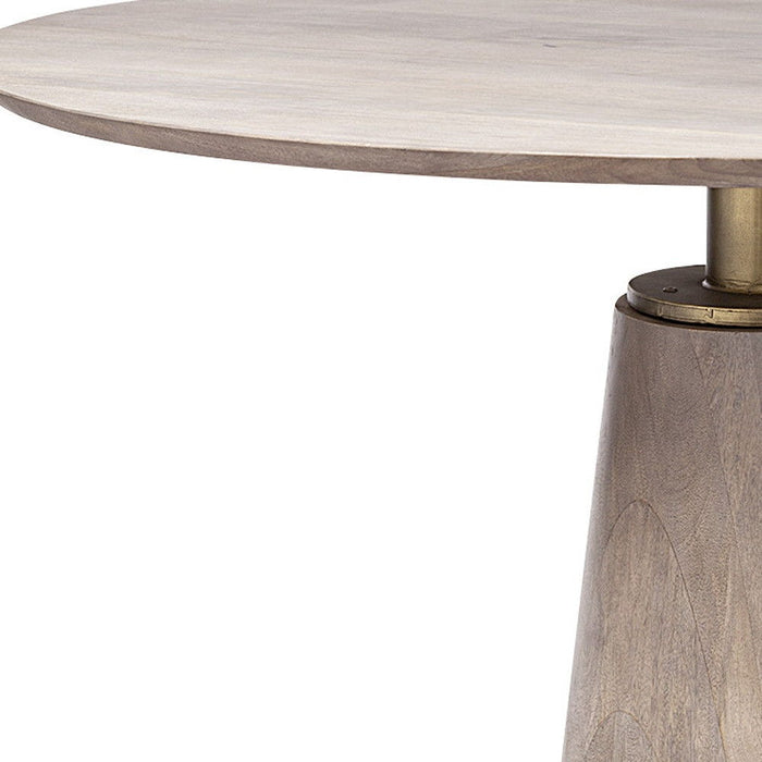 Round Solid Wood Top Brown Wood Metal Base Dining Table - Brown / Gold