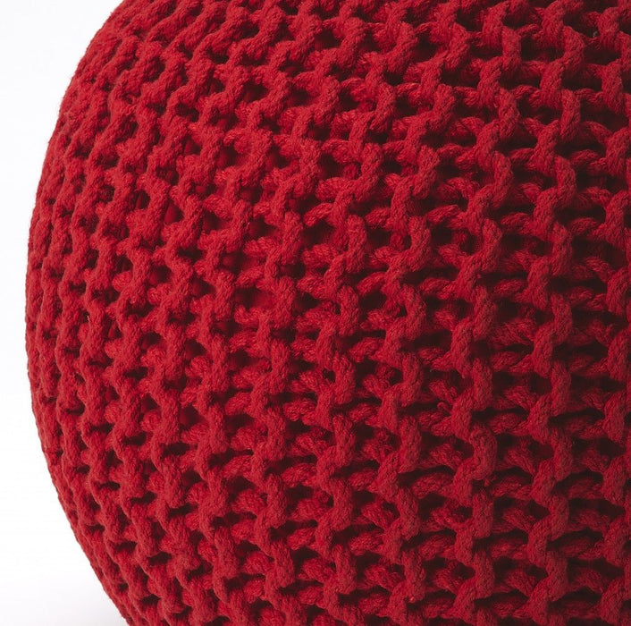 Round Pouf Ottoman - Red