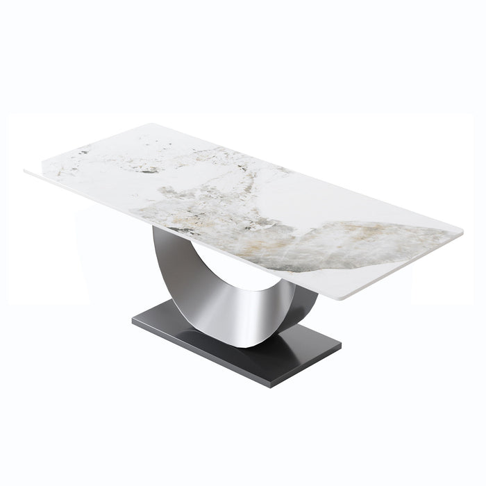 Modern Artificial Stone Pandora White Crescent-Shaped Metal Legs, Can Accommodate 8 People - Antique White