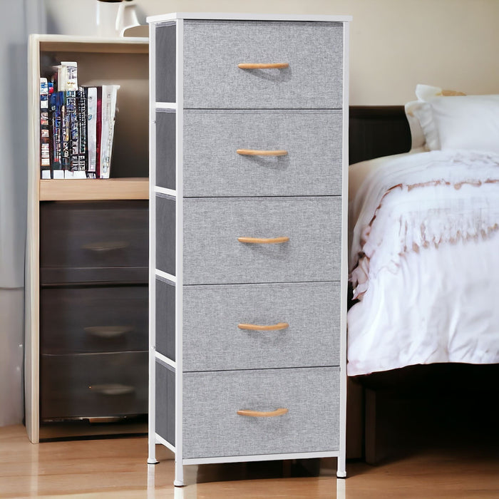 Steel And Fabric Five Drawer Chest - Gray / White