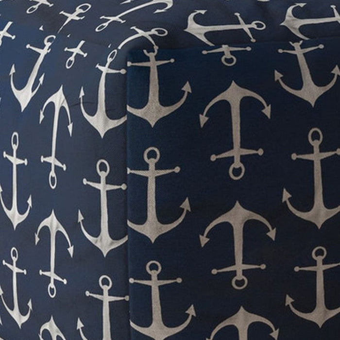 Twill Anchor Pouf Ottoman - Blue / Gray