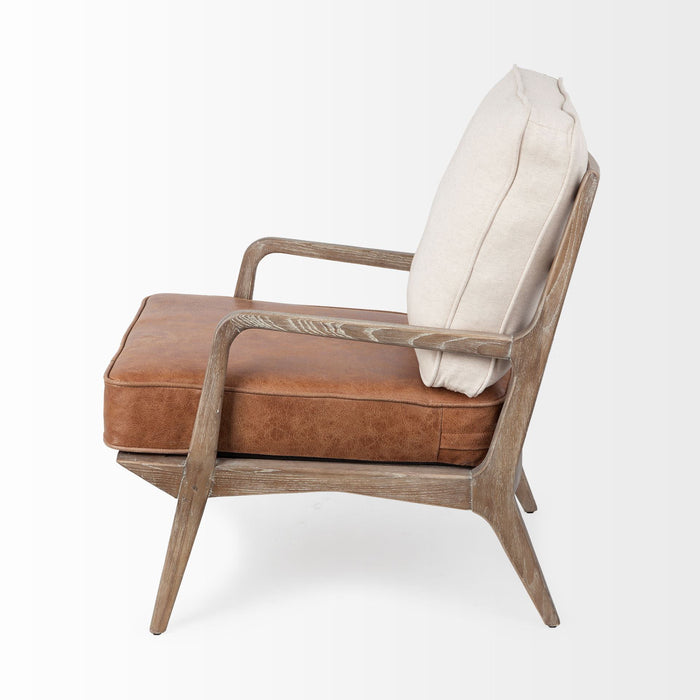 And Brown Leather Arm Chair - Beige / Brown