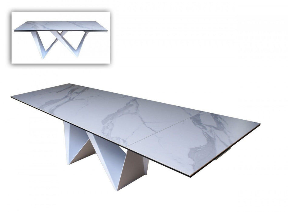 Rectangular Ceramic And Metal Self - Storing Leaf Dining Table - White