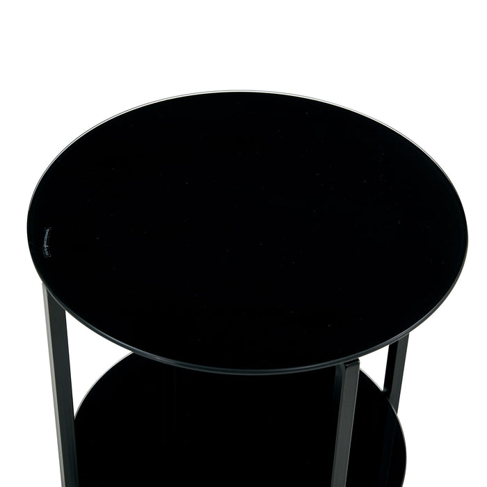 Tempered Glass End Table (Set of 2) , Round Coffee Table For Bedroom Living Room Office - Black