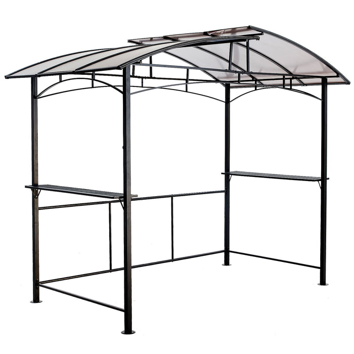 Grill Gazebo 8X5Ft, Outdoor Patio Canopy, Bbq Shelter With Steel Hardtop And Side Shelves - Black