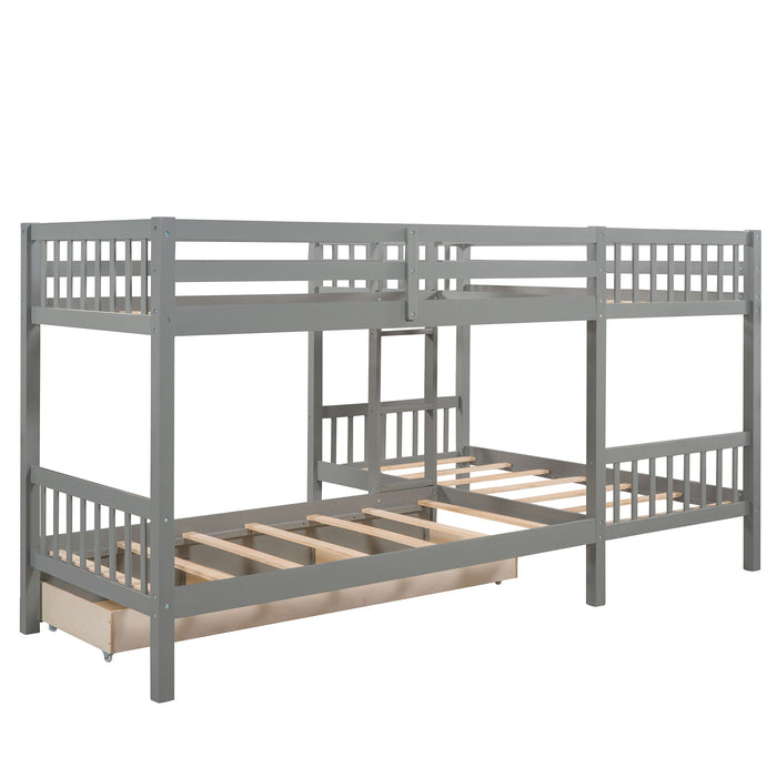 Twin L-Shaped Bunk Bed With Drawers - Gray