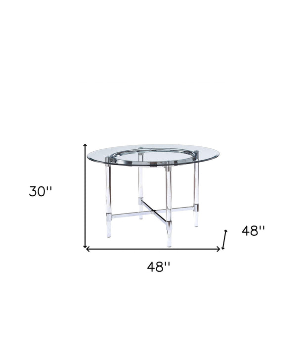 Striking Round Glass And Acrylic Dining Table - White