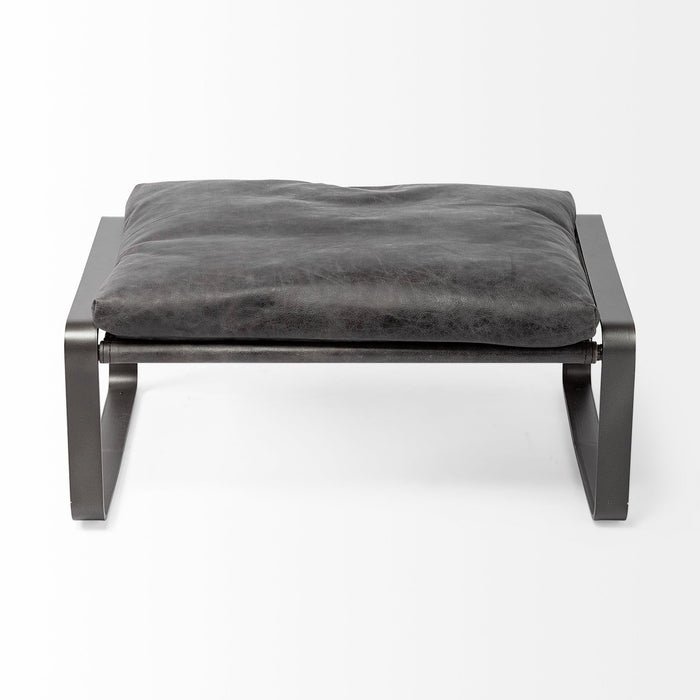 Faux Leather Ottoman - Black