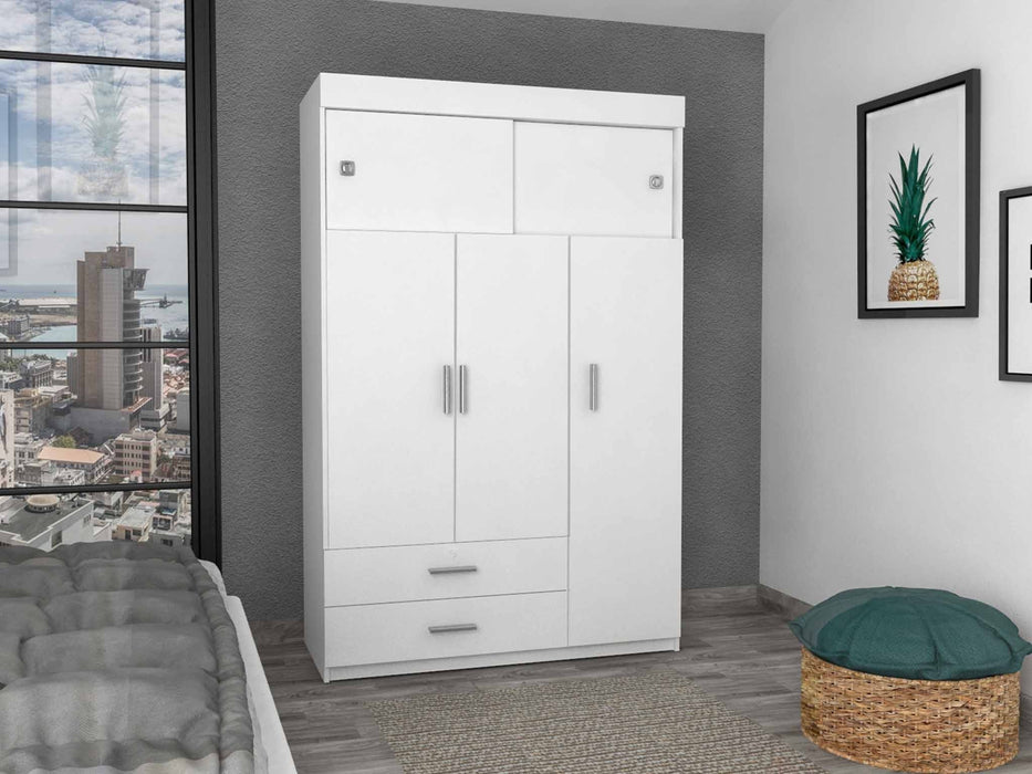 Tall Three Door Closet With Sliding Doors - White