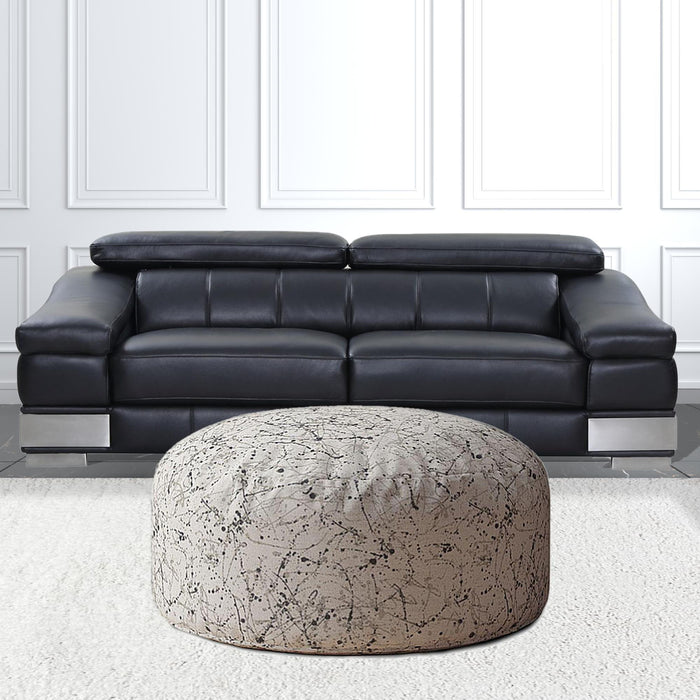 Round Abstract Pouf Cover - Beige