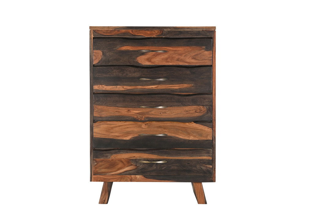 Solid Wood Live Edge Five Drawer Standard Chest - Dark Brown