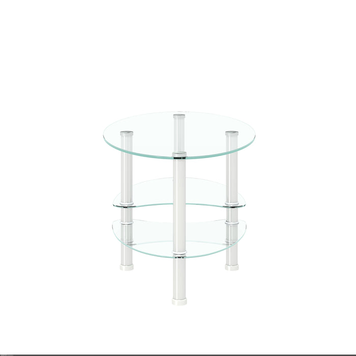 Transparent Oval Glass Coffee Table, Modern Table In Living Room Oak Wood Leg Tea Table 3-Layer Glass Table