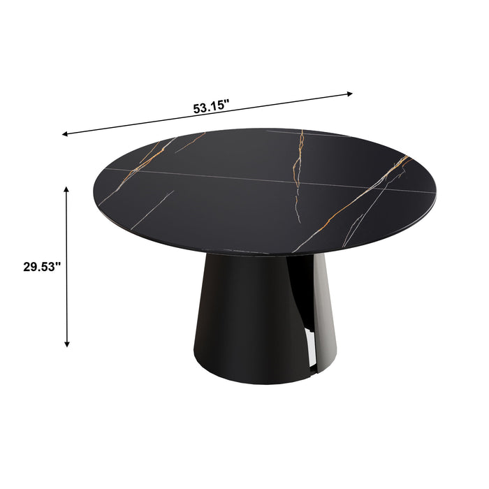 Modern Artificial Stone Round Carbon Steel Base Dining Table, Can Accommodate 6 People - Black