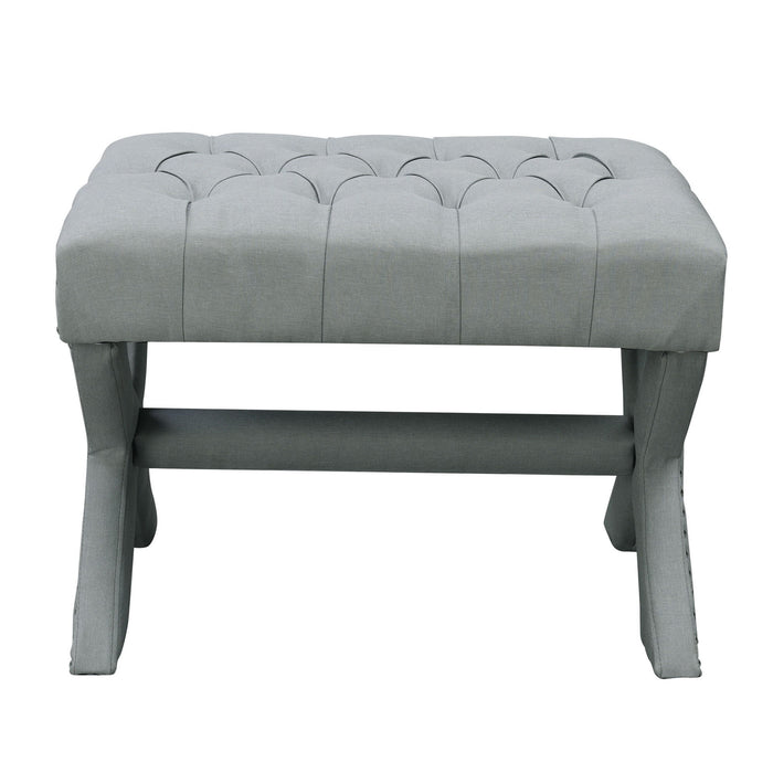 Linen Tufted Ottoman - Light Gray