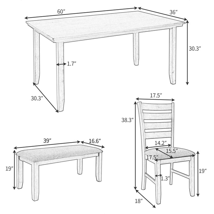 Dining Room Table And Chairs With Bench, Rustic Wood Dining Set (Set of 6) - Gray