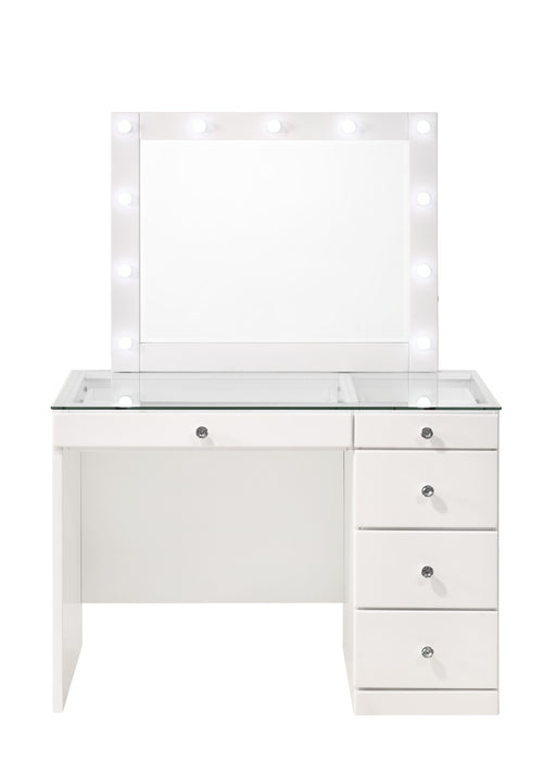 Morgan - Vanity Desk With Glass Top, Led Mirror & Stool