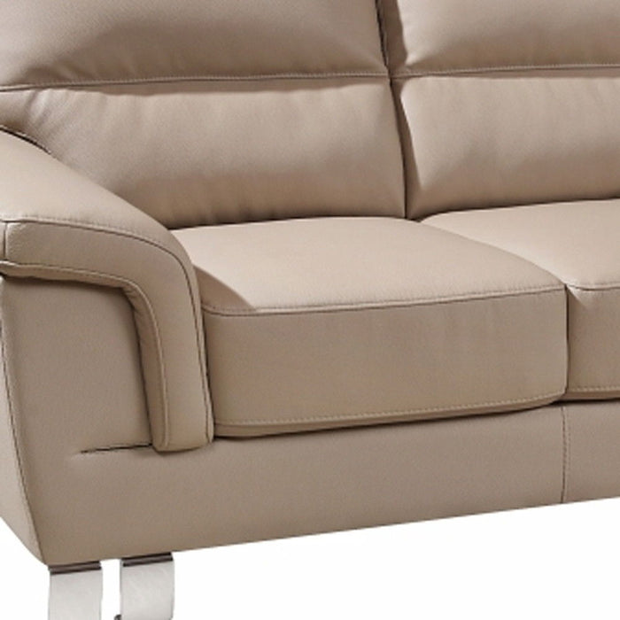 Faux Leather Love Seat - Beige / Silver