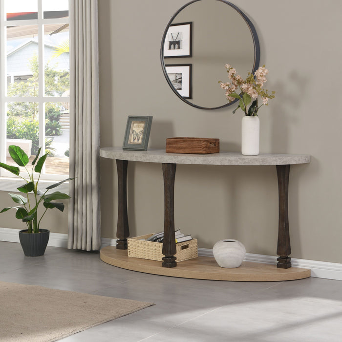 60" Long Semi Circle Demilune Sofa Table For Small Hallway Entryway Space, Wooden Half Moon Sturdy Console Tables - Gray / Natural