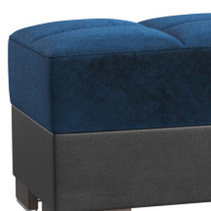 Microfiber Leather Tufted Storage Ottoman - Blue / Faux