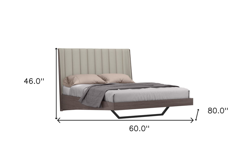 Queen Upholstered Faux Leather and Ivory Gloss Bed Frame - Gray