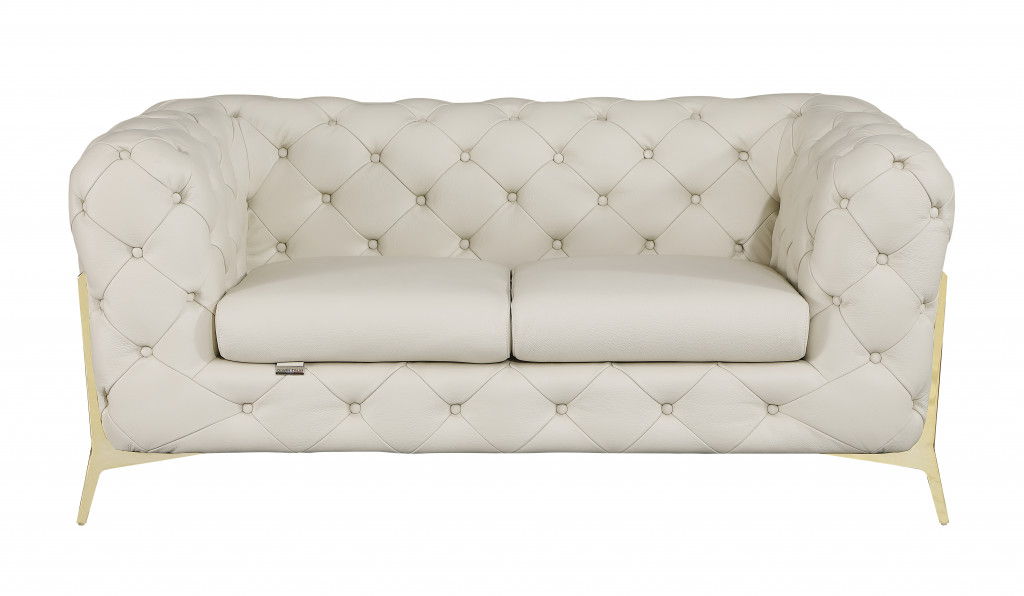 Italian Leather Loveseat - Beige / Gold