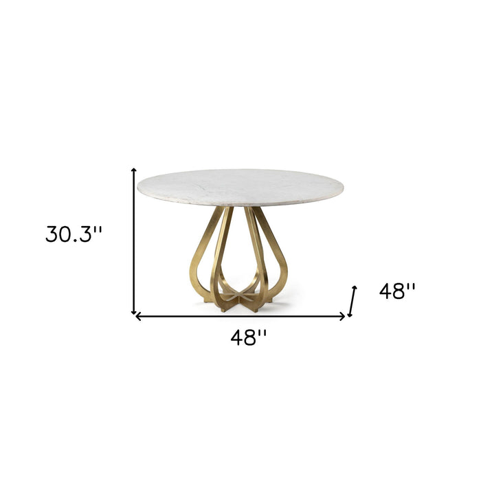 Marble Top With Metal Base Dining Table - Gold